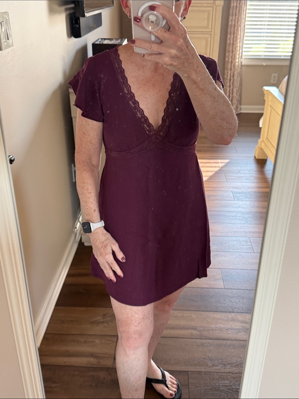 Old Navy Fit and Flare Crepe Lace Trim Mini Dress